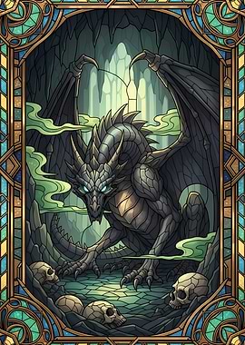 Stained Glass Dragon in Cave