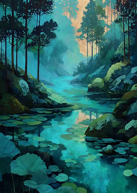 Tranquil Forest Stream Painting