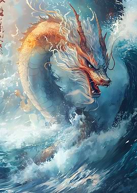 Japan Fantasy Dragon in the Ocean Waves Kanagawa