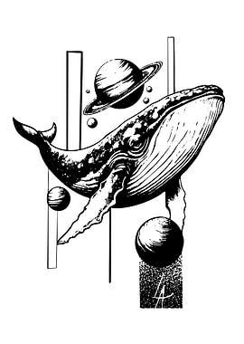 Whale in Space Black and White