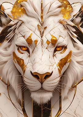 White and Gold Lion Portrait