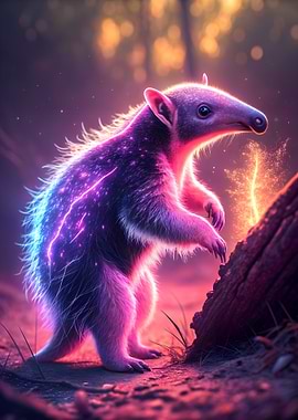 Neon Anteater in Enchanted Forest