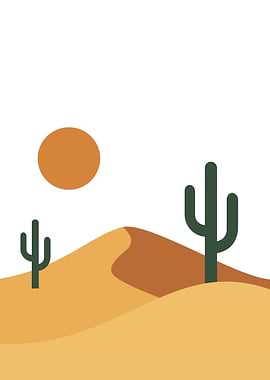 Minimalist Desert Landscape with Cacti