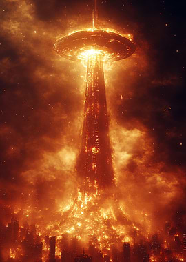Fiery UFO over Burning City