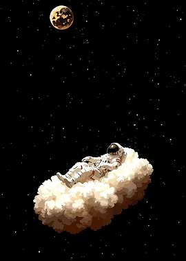 Astronaut on Cloud in Space