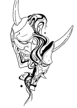 Two Oni Masks Black and White