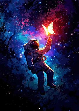 Astronaut and Butterfly in Space