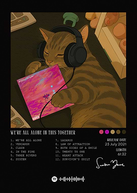 Cat with Headphones and Album Art