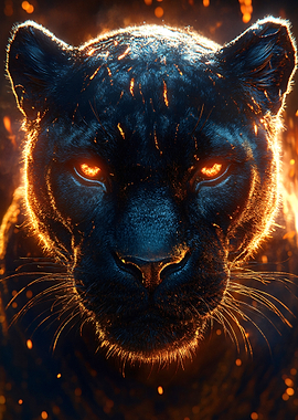Fiery Black Panther Portrait