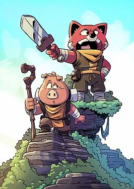 Cartoon Red Panda and Pig Adventure