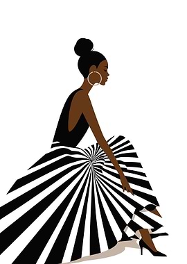 Elegant Woman in Striped Dress Illustration