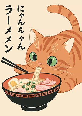 Cat eating ramen
