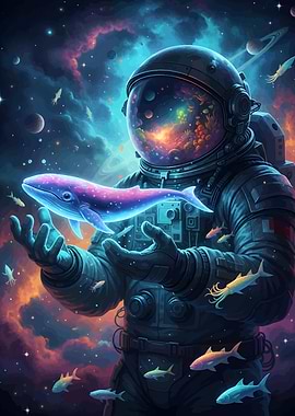 Astronaut Holding Whale in Space