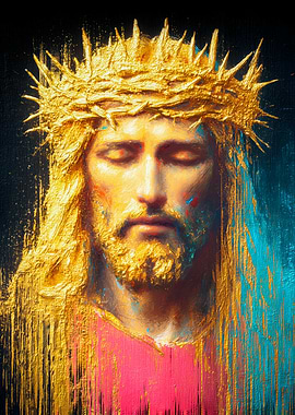 Golden Jesus - Pink and Blue