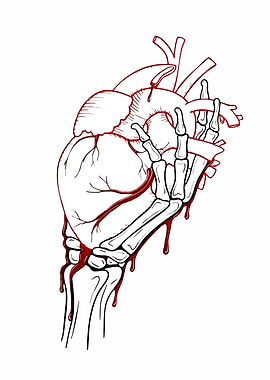 Anatomical Heart Held by Skeleton Hand