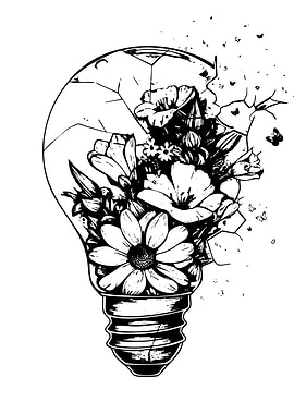 Floral Lightbulb Black and White