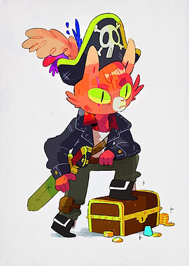 Pirate Cat with Treasure Chest