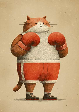 Cartoon Cat Boxer Illustration