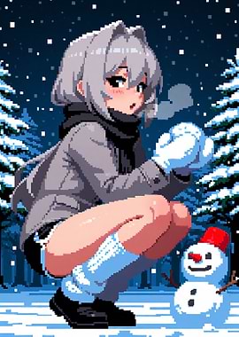 Pixel Art Winter Anime Girl