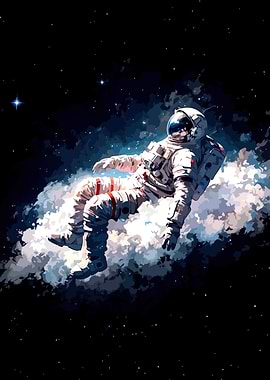 Astronaut Floating in Space on Cloud