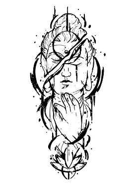Buddha Ink Sketch with Lotus Flower