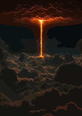 Fiery Descent Through Clouds