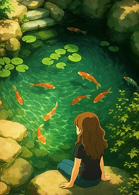 Girl by Koi Pond