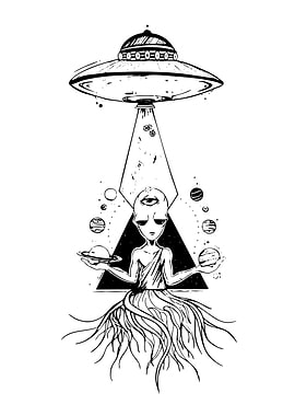 Alien Abduction Black and White Art