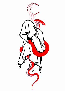 Red Snake and Draped Figure