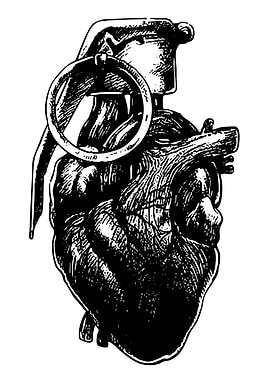 Heart Grenade Black and White Art