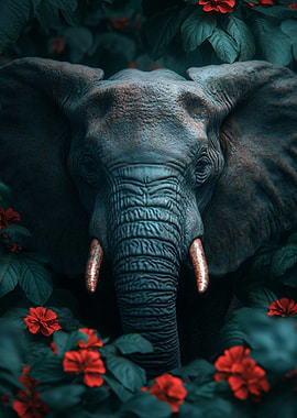 Elephant in Floral Jungle