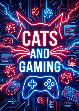 Cats and Gaming in Neon Lights Gamer