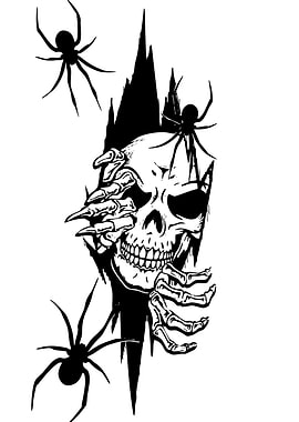 Skull with Spiders Black and White