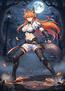 Anime Wolf Girl in Moonlight