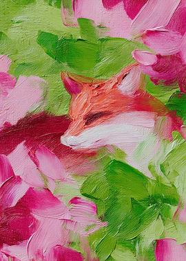 Fox in Flowers Oil Painting