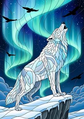 Howling Wolf Under Aurora Borealis