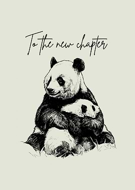 Minimalist Baby Room Poster – Panda Mother and Cub “To the New Chapter”