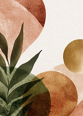 Abstract Watercolor Leaves and Circles