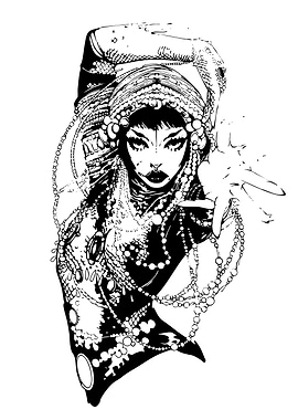 Monochrome Woman with Beads Illustration