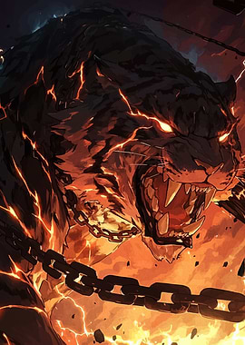 Fiery Tiger with Chains Illustration