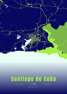 Santiago de Cuba Map Art