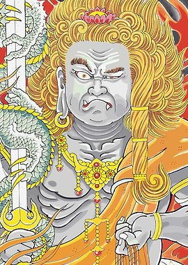 Fudo Myoo Illustration with Dragon