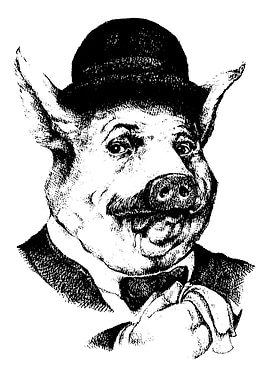 Anthropomorphic Pig in Suit and Hat