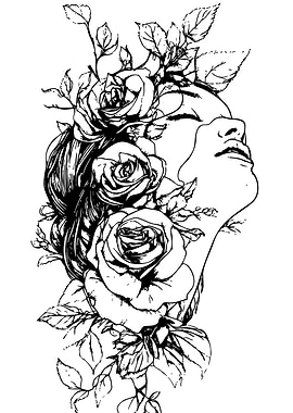 Woman's Profile with Roses