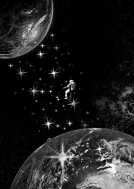 Astronaut in Space with Planets