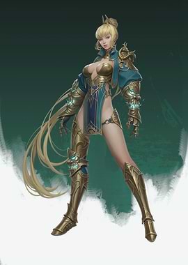 Fantasy Warrior Woman in Golden Armor