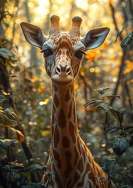 Giraffe Portrait in Forest