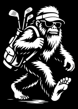 Bigfoot Golf Poster Funny Sasquatch Golfer Wall Art Sport Humor Illustration Print