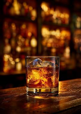Whiskey on the rocks at bar