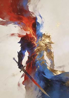 Red and Blue Knight Illustration